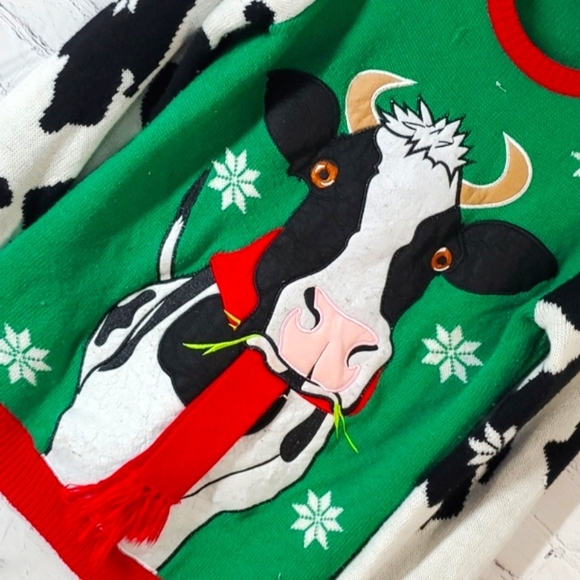 Jolly Sweaters Farmer Farmhouse Cow Heifer Ugly Christmas Sweater Unisex Size S - Picture 10 of 17